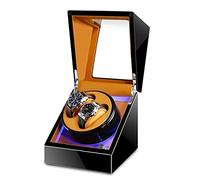 Watch Display Box Double Watch Winder Luxury Mechanical Watch Storage Case Wood Shell Piano Soft Flexible Watch Pillows Blue Led Light Fit Lady and Man Watches Self Windi(Black D