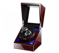Watch Display Box Double Watch Winder Luxury Mechanical Watch Storage Case Wood Shell Piano Soft Flexible Watch Pillows Blue Led Light Fit Lady and Man Watches Self Windi(Wood Grain A
