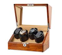 Watch Display Box High End Watch Winder For 4 Watches with Silent Motor and Flexible Watch Pillows,Natural Solid Wood Shell,Fit Lady and Man Watches