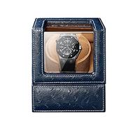 Watch Display Box Single Watch Winder For Automatic Watches, with Super Quiet Motor, 4 Rotation Mode Setting, Flexible Watch Pillows Fit Lady and Man Watcheswood Grain A(Blue Leather