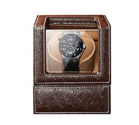 Watch Display Box Single Watch Winder For Automatic Watches, with Super Quiet Motor, 4 Rotation Mode Setting, Flexible Watch Pillows Fit Lady and Man Watcheswood Grain A(Brown Leather