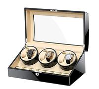 Watch Display Box Watch Winder For Automatic Watches Storage Display Case Box, with Super Quiet Motor, 4 Rotation Mode Setting, Flexible Watch Pillow Fit Lady and Man Wat(Black+Beige
