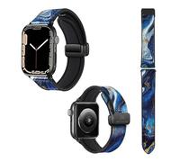 Watch & Me Correa de reloj para Apple 20 mm (38/40/41/42/44/45 mm) de silicona y cuero auténtico: Mármol Azul