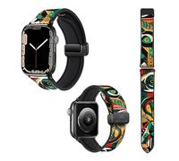 Watch & Me Correa de reloj para Apple 22 mm (38/40/41/42/44/45 mm) de silicona y cuero auténtico: African Pattern