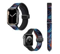 Watch & Me Correa de reloj para Apple 22 mm (38/40/41/42/44/45 mm) de silicona y cuero auténtico: perlas azules