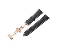 Watch straps,18/20/22/24mm Quick Release Deployant Buckle First-layer Cowhide Watch Strap for Mechanical Watches, Quartz Watch(Black-White(Rosegold),22mm)