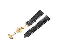 Watch straps,18/20/22/24mm Quick Release Deployant Buckle First-layer Cowhide Watch Strap for Mechanical Watches, Quartz Watch(Black-White(Gold),24mm)
