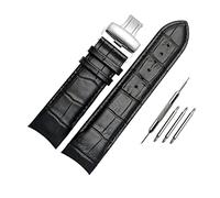 Watch straps,22/23/24mm Quick Release Butterfly Buckle Cowhide Leather Watchband Curved End Watch Strap Replacement(Black-Silver Buckle,24mm)