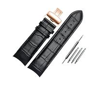 Watch straps,22/23/24mm Quick Release Butterfly Buckle Cowhide Leather Watchband Curved End Watch Strap Replacement(Black-Rosegold Buckle,24mm)