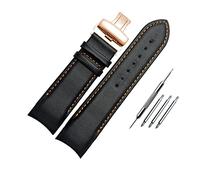 Watch straps,22/23/24mm Quick Release Butterfly Buckle Cowhide Leather Watchband Curved End Watch Strap Replacement(Black with Orange-Rosegold,23mm)