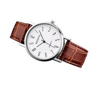 Watch That Talks The Time Creative Roman Strap - Reloj de pulsera para hombre, esfera de calendario clásico, escala, marrón, talla única