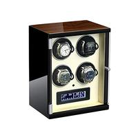 Watch Winder For 4 Automatic Watches 5 Rotation Modes LCD Display Display Control Screen Built-In Led Illuminated Silent Motor Wood Shell Piano Finish Fit Lady and Man WA
