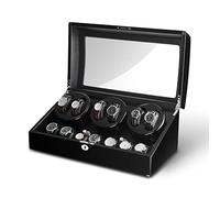 Watch Winders Box 6 Automatic Watch Winder Display Box with 7 Extra Storages Spaces Open and Shut Down Featured Wooden Watch Shaker Display Box(Black+Black)