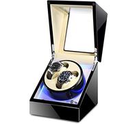 Watch Winders Box Automatic Double Watch Winders Box with Led Light Quiet Motors Piano Paint Fit Women Men Watches AC Adapter Or Battery Powered Accessories Display Box(Ebony Wood)