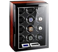 Watch Winders Box Automatic Watch Winder Box 12 with LCD Touch Screen Blue Led Light Remote Control Adjustable Watch Pillows 15 Rotation Mode Accessories, Display Box(Flower Wood+Milky White-6+7)