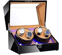 Watch Winders Box Automatic Watch Winder Box 4 Built-In Led Light Black Piano Paint Exterior Dual Power Quiet Motor Accessories Display Box(B)