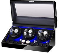 Watch Winders Box Automatic Watch Winder Box For 6 Watch + 10 Storage Wood Shell Piano Paint Finish Built-In Illumination Quiet Motor Accessories Display Box(Carbon Fiber)