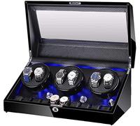 Watch Winders Box Automatic Watch Winder Box For 6 Watch + 10 Storage Wood Shell Piano Paint Finish Built-In Illumination Quiet Motor Accessories Display Box(Black-1+0)