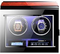 Watch Winders Box Double Watch Winder Box For Automatic Watches with Remote Control Touch Display Screen Blue Led Light Adjustable Watch Pillows Accessories, Display Box(Ebony+Beige-8+9)