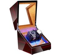 Watch Winders Box Double Watch Winder For 2 Automatic Watches with Interior Backlight Soft Flexible Watch Pillow Dual Power Accessories Display Box(B)