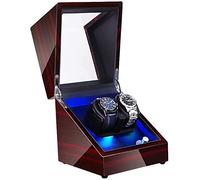 Watch Winders Box Double Watch Winder For 2 Automatic Watches with Interior Backlight Soft Flexible Watch Pillow Dual Power Accessories Display Box(B)