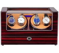 Watch Winders Box Watch Winder Box For 4 Automatic Watch Built-In Led Light Wood Shell Piano Paint Exterior AC Adapter and Battery Powered Accessories Display Box(Black)