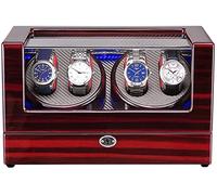 Watch Winders Box Watch Winder Box For 4 Automatic Watch Built-In Led Light Wood Shell Piano Paint Exterior AC Adapter and Battery Powered Accessories Display Box(D-6 Slots)