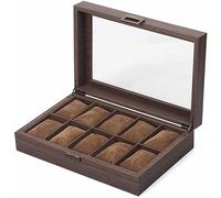 Watches Storage/Watch Case/Watch Box Made of PU Leather In Wood Grain and Real Glass with 10 Grids For 10 Watches(4+0)
