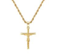 WATEFOER Collar Cruz para Hombre, Cadena de Acero Inoxidable Chapado en Oro de 18K con Colgante Crucifijo, Collar Cruz Católica de Jesús Regalo Religioso para Pascua Día del Padre