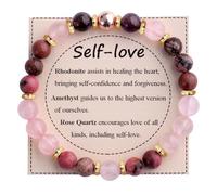 WATEFOER Pulsera de Cuentas de Piedras Curativas para Mujer, Pulseras Protección de Piedra Preciosas Naturales 8mm, Pulsera Elástica de Cuentas de Cristal Espiritual para Aliviar la Ansiedad (E)