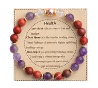 WATEFOER Pulsera de Cuentas de Piedras Curativas para Mujer, Pulseras Protección de Piedra Preciosas Naturales 8mm, Pulsera Elástica de Cuentas de Cristal Espiritual para Aliviar la Ansiedad (C)