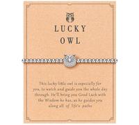 WATEFOER Pulsera de Cuentas de Plata para Mujer, Pulsera Ajustable con Colgante de Caballo/Lechuza/Tortuga/Libélula, Regalo de Pulseras de Amistad Símbolo que Trae Buena Suerte (Búho)