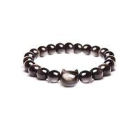 WATEFOER Pulsera de Gato para Mujeres Hombres, 8mm Negro Obsidiana Pulseras Ajustable Stretch Pulsera Gato Joyería Regalos para la Buena Suerte Dinero Atracción (Perlas)
