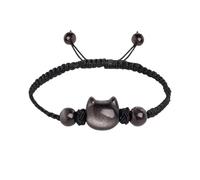 WATEFOER Pulsera de Gato para Mujeres Hombres, 8mm Negro Obsidiana Pulseras Ajustable Stretch Pulsera Gato Joyería Regalos para la Buena Suerte Dinero Atracción (Cadena)