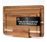 WATEGOOS Pack 2 Tablas de Cortar Cocina de Madera Acacia + Soporte - Tabla de Cortar Grande y Pequeña para Presentación de Quesos - Madera Ecológica y Resistente.