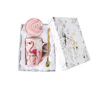Watenkliy Mark Cup Flamingo Taza de café de porcelana con tapa y cuchara como regalo, 400 ml, caja de regalo rosa