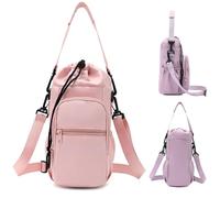 Water Bottle Shoulder Bag-Water Bottle Bag Can be worn across the body with Zipper Pocket for Walking, Hiking, Cycling (Pink)