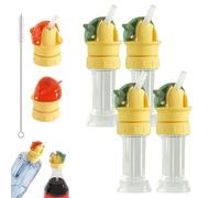 Water Bottle Spout Conversion Cap with Straw, Reusable Straw Cap Portable Water Bottle Spout Adapter, No Spill Soft Silicone Straws Makes Drinking on the Go, for Bottles Mouths (4PCS*RED)