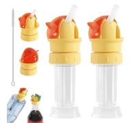 Water Bottle Spout Conversion Cap with Straw, Reusable Straw Cap Portable Water Bottle Spout Adapter, No Spill Soft Silicone Straws Makes Drinking on the Go, for Bottles Mouths (2PCS*RED)