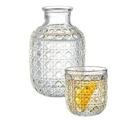 Water Carafe with Cup - Clear Mouthwash Dispenser, Elegant Bedside Set with Integrated Glass, Hand-Blown Borosilicate, Worry-less Nightstand Hydration, for Bedroom Bathroom