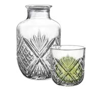 Water Carafe with Cup - Clear Mouthwash Dispenser, Elegant Bedside Set with Integrated Glass, Hand-Blown Borosilicate, Worry-less Nightstand Hydration, for Bedroom Bathroom