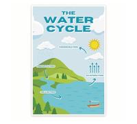 Water Cycle Science Poster - Educational Wall Art for Classroom & Homeschool - Laminated Earth Hydrology Chart(Framed,12x18inch(30x45cm))