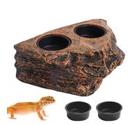 Water Dish for Reptile Tank, Bearded Dragon Food Bowl with 2 Cups, 5.71x2.36x3.94 Inches Aquarium Decoration, Small Turtle Habitat, Animal Feeding Table