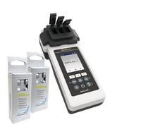 Water-i.d. WATER TESTING EQUIPMENT PoolLab 2.0 con 70 pastillas de reactivo - Edición especial para MediMuc - 24 parámetros - Aplicación - Software - Medición de hasta 3 parámetros en una prueba (2.0