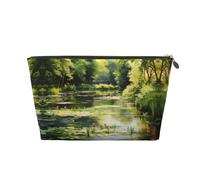 Water Lilies in The Pond - Bolsa de cosméticos para mujer, bolsa de piel portátil de gran capacidad con cremallera, bolsa de almacenamiento, Gold, Talla única