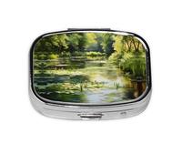 Water Lilies in The Pond - Caja de almacenamiento de píldoras cuadrada de viaje, mini pastillero portátil (pastillero de 2 compartimentos), caja de almacenamiento de medicamentos y vitaminas