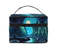 Water Moon Cave - Bolsa de cosméticos de viaje para mujer, (9 x 6.5 x 6.2 pulgadas), bolsa de cosméticos portátil de gran capacidad, bolsa de cosméticos grande para niñas, Negro -, Talla única