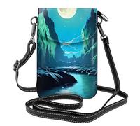 Water Moon Cave - Bolso cruzado pequeño para mujer, piel sintética, con ranuras para tarjetas, correa ajustable