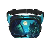 Water Moon Cave Fitness - Riñonera de viaje moderna e informal, riñonera cuadrada de doble capa, color negro, talla única, Negro, One Size
