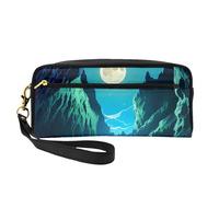 Water Moon Cave - Neceser pequeño para maquillaje, estuche de doble cara de piel sintética